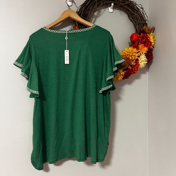 Max Studio Womens Plus Flutter Sleeve Woven Blouse Top Sz 2X in Green - Picture 5 of 9